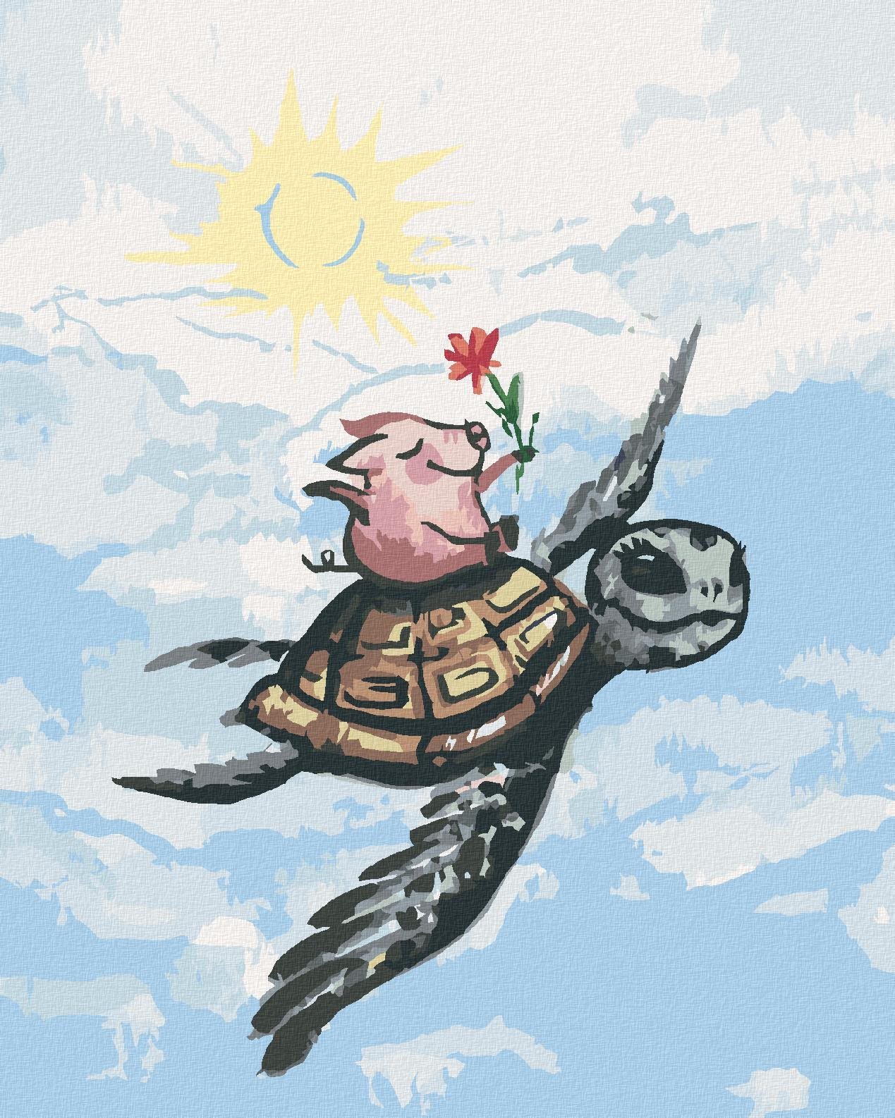 Zuty - Malování Podle Čísel - Prase Letící Na Želvě, 80X100 Cm, Plátno