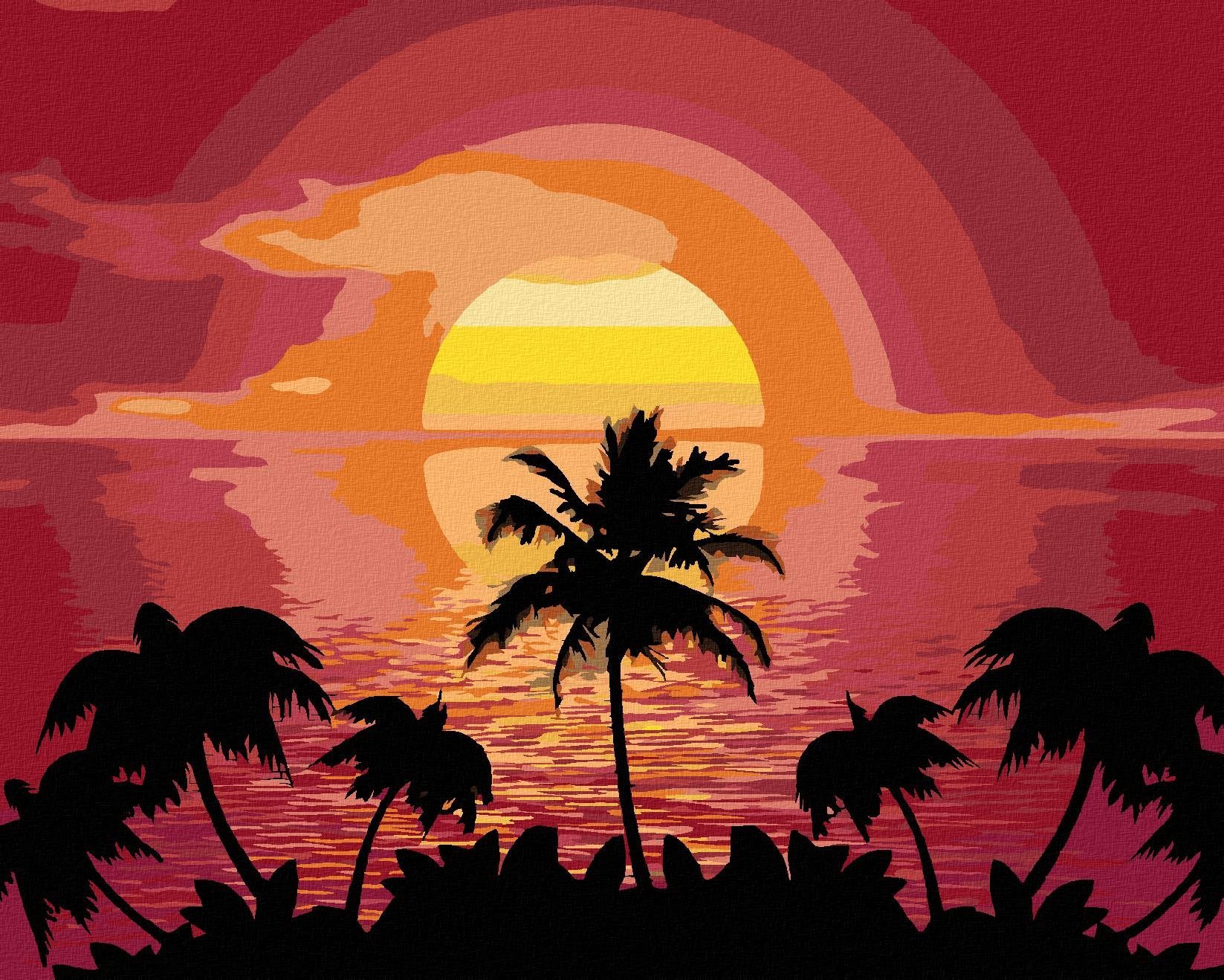 Zuty - Malování Podle Čísel - Slunce A Palmy, 40X50 Cm, Plátno