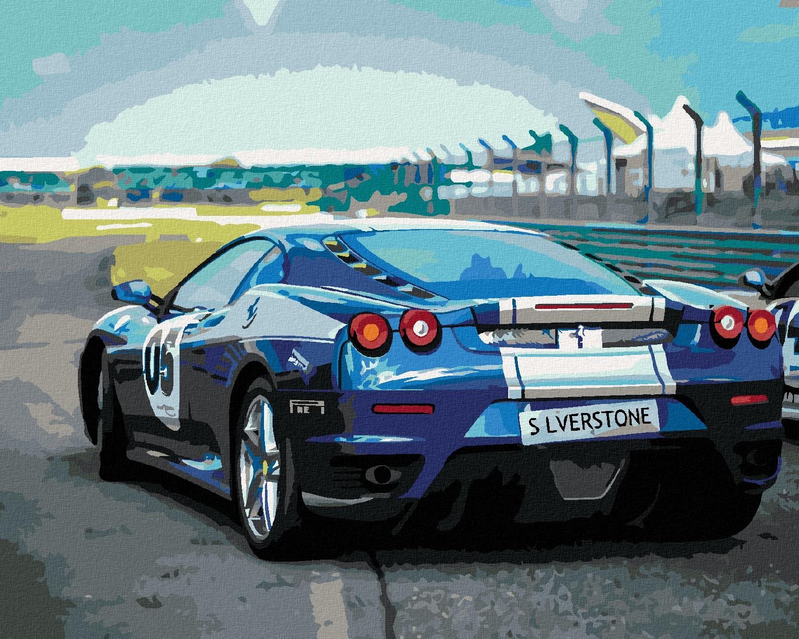 Zuty - Malování Podle Čísel - Sportovní Modré Auto Ferrari, 80X100 Cm, Plátno