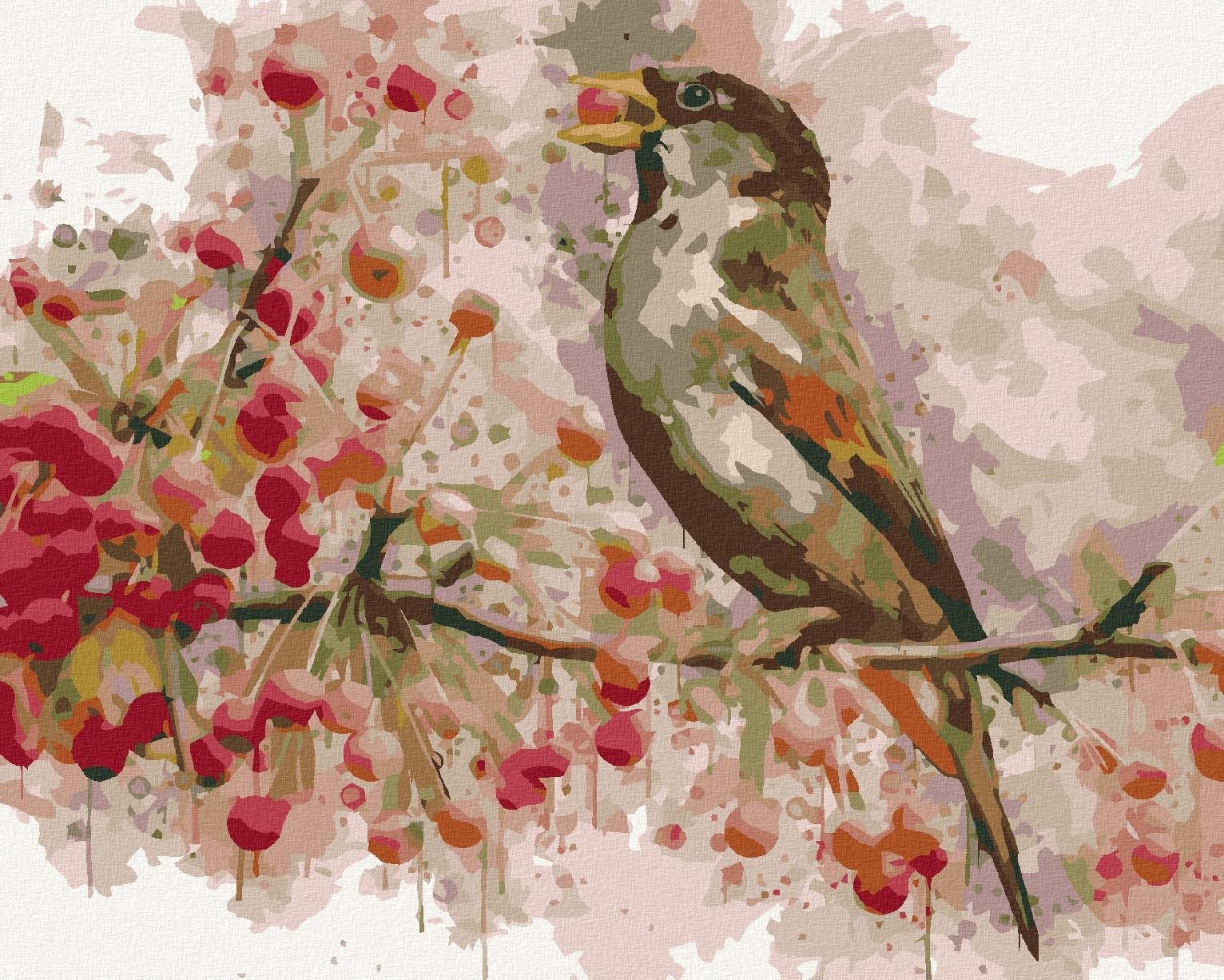 Zuty - Malování Podle Čísel - Pták A Jeřabiny, 80X100 Cm, Plátno