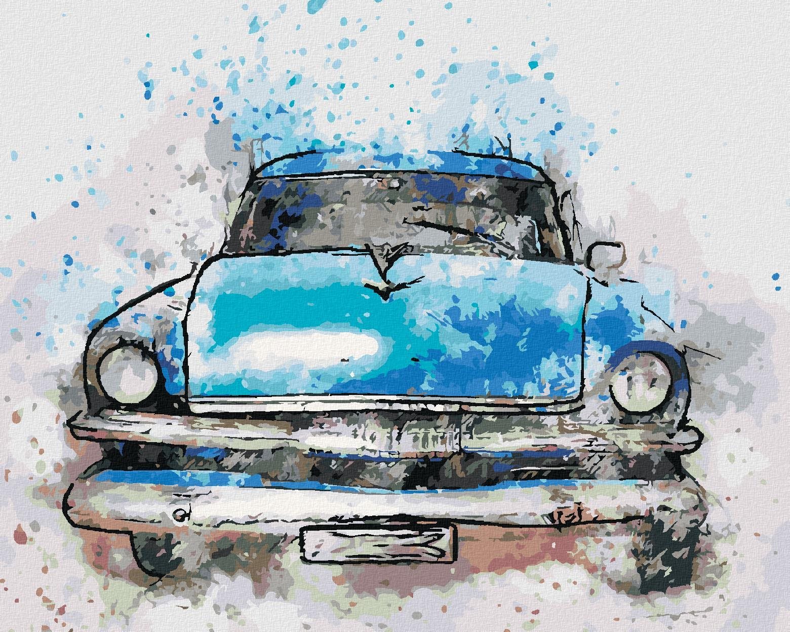 Zuty - Malování Podle Čísel - Malované Modré Auto, 80X100 Cm, Plátno
