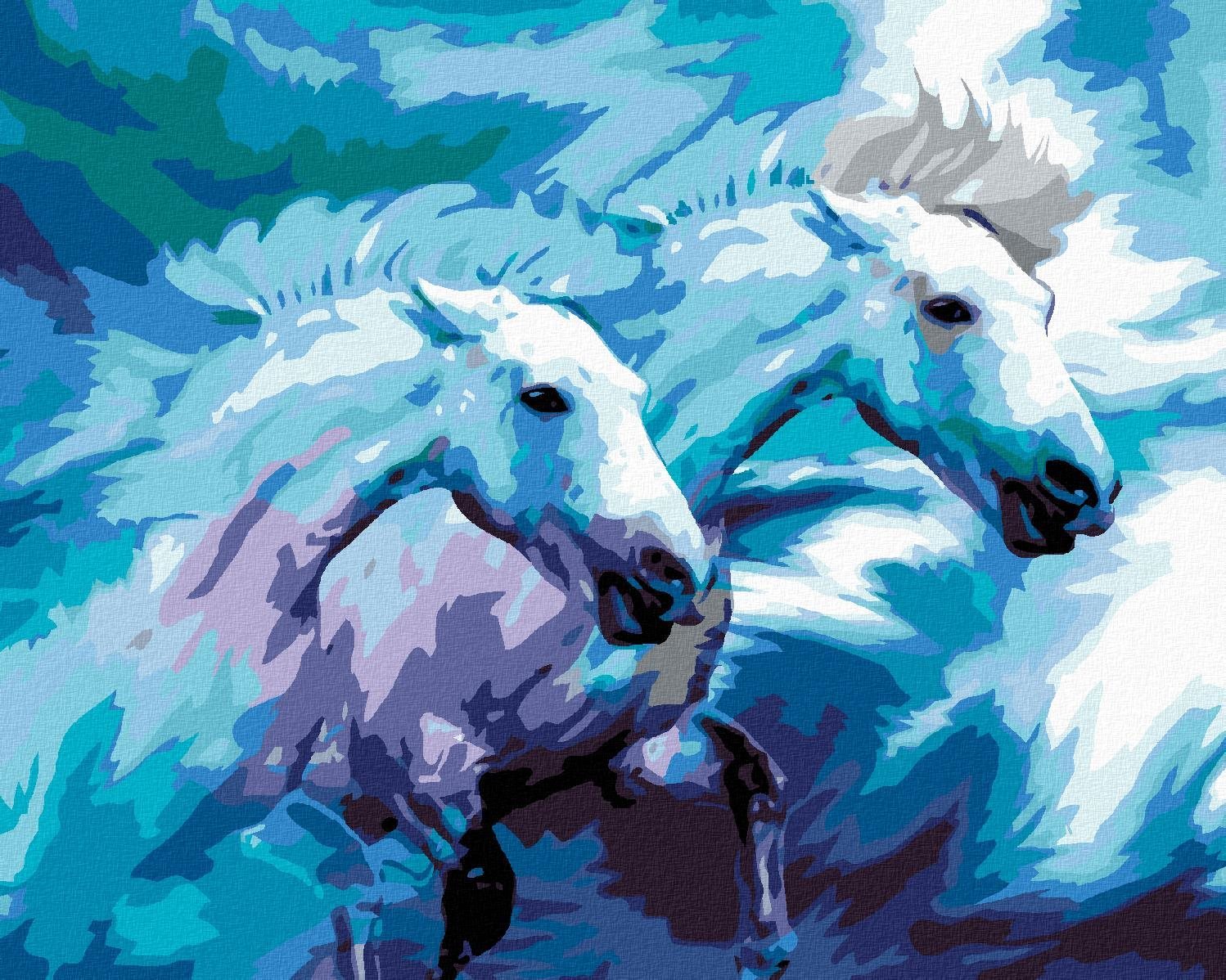 Zuty - Malování Podle Čísel - Dva Koně V Modré, 40X50 Cm, Plátno+Rám