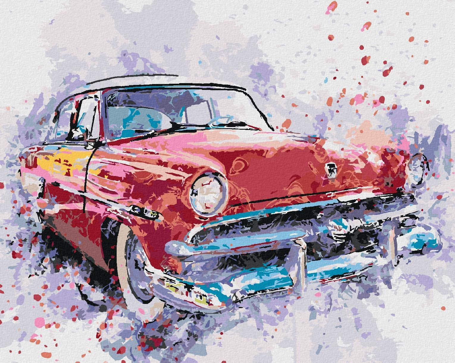 Zuty - Malování Podle Čísel - Červené Malované Auto, 80X100 Cm, Plátno+Rám