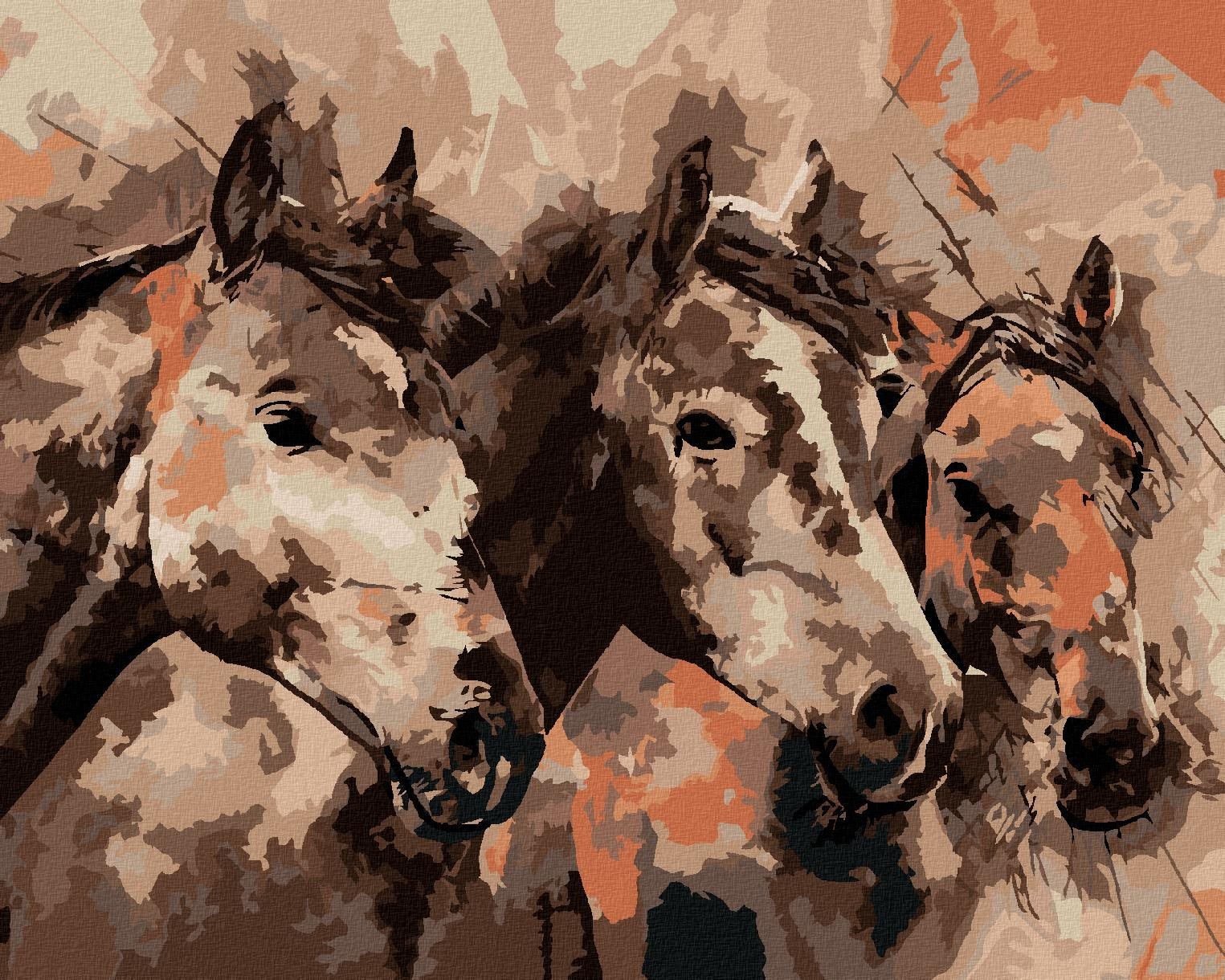 Zuty - Malování Podle Čísel - Malovaní Koně V Hnědé, 80X100 Cm, Plátno+Rám