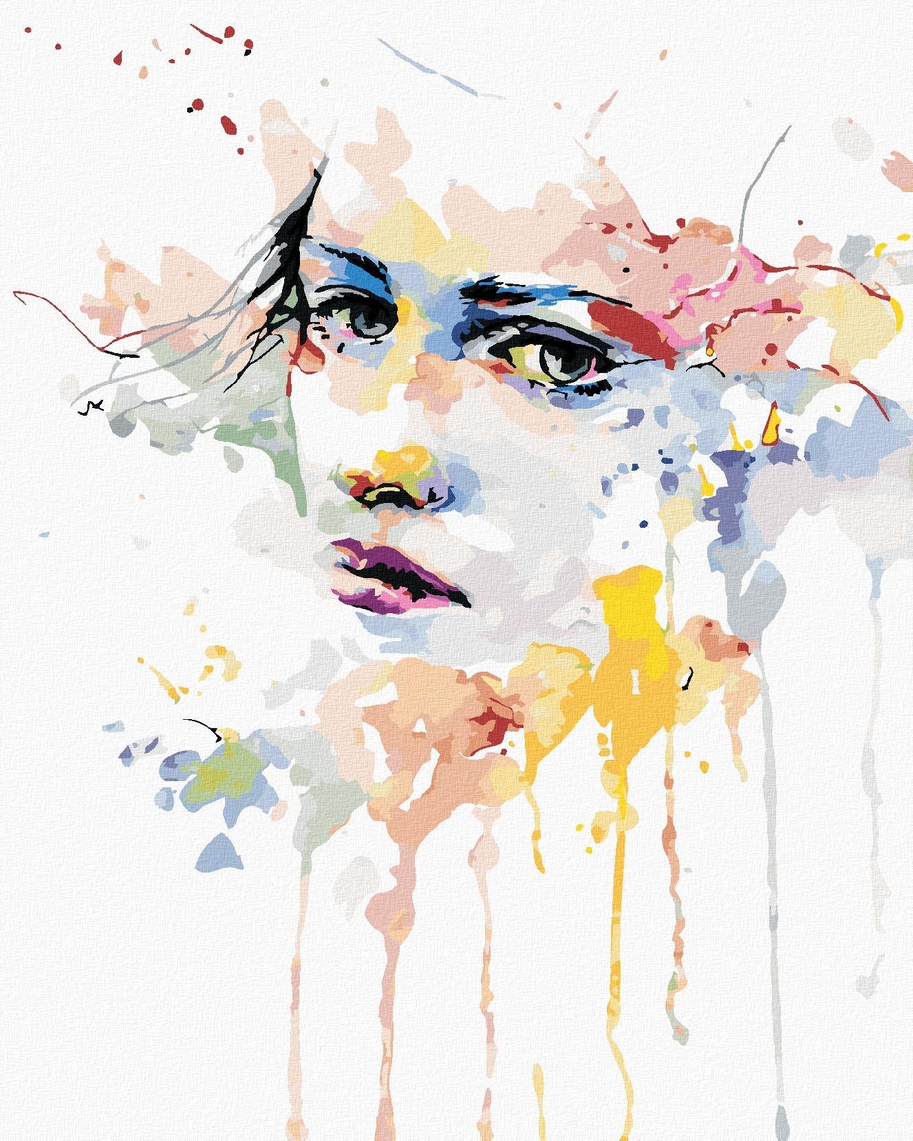 Zuty - Malování Podle Čísel - Portrét Žena A Rozteklé Barvy, 80X100 Cm, Plátno+Rám