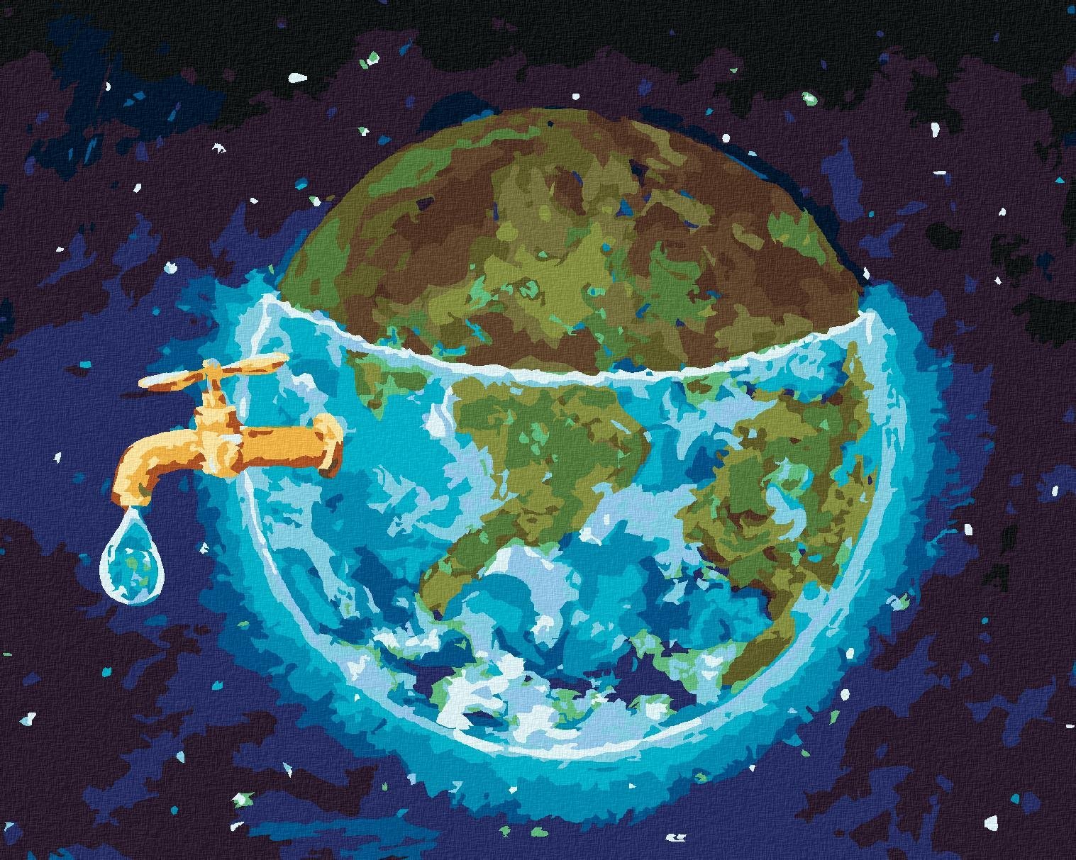 Zuty - Malování Podle Čísel - Šetření Vody Na Zemi, 40X50 Cm, Plátno+Rám