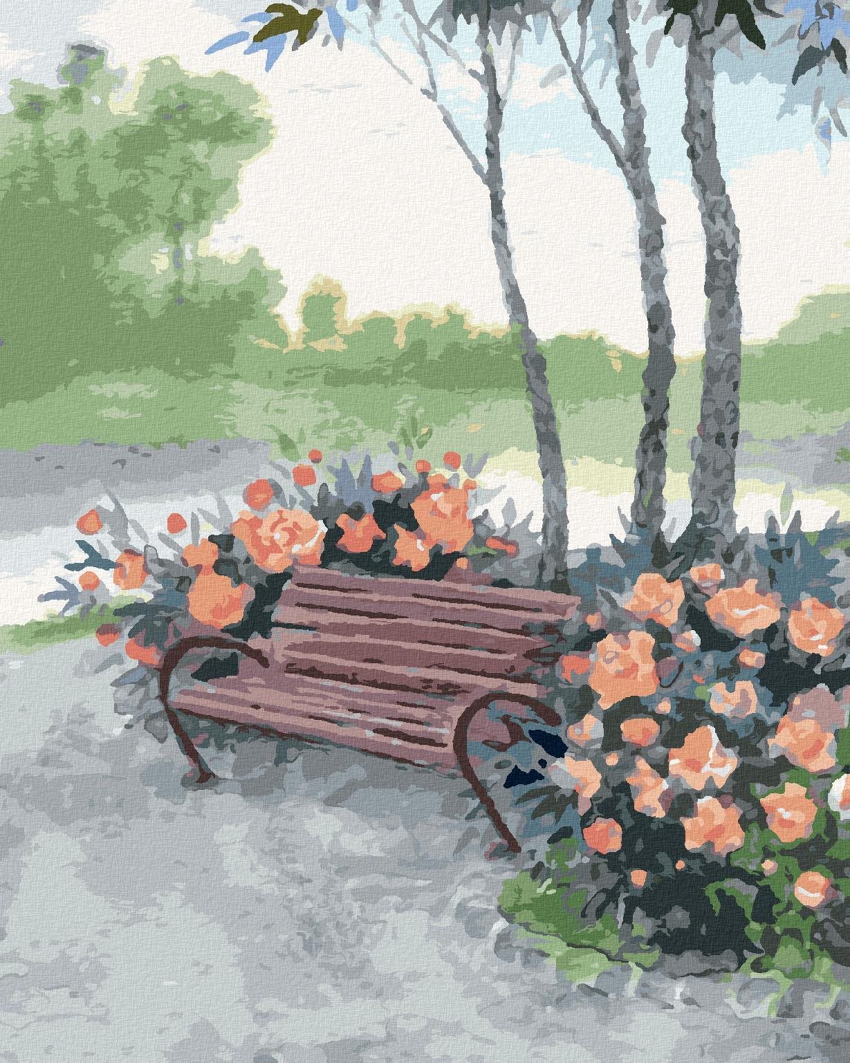 Zuty - Malování Podle Čísel - Lavička V Lese U Řeky, 40X50 Cm, Plátno