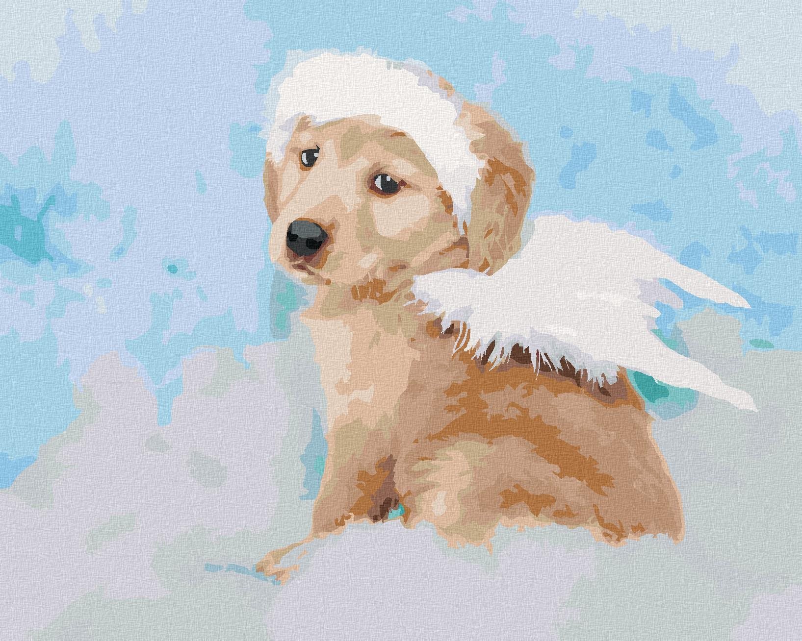 Zuty - Malování Podle Čísel - Pes Anděl Na Obláčku, 40X50 Cm, Plátno