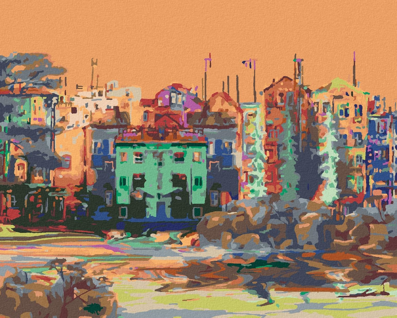 Zuty - Malování Podle Čísel - Barevné Domy, 40X50 Cm, Plátno