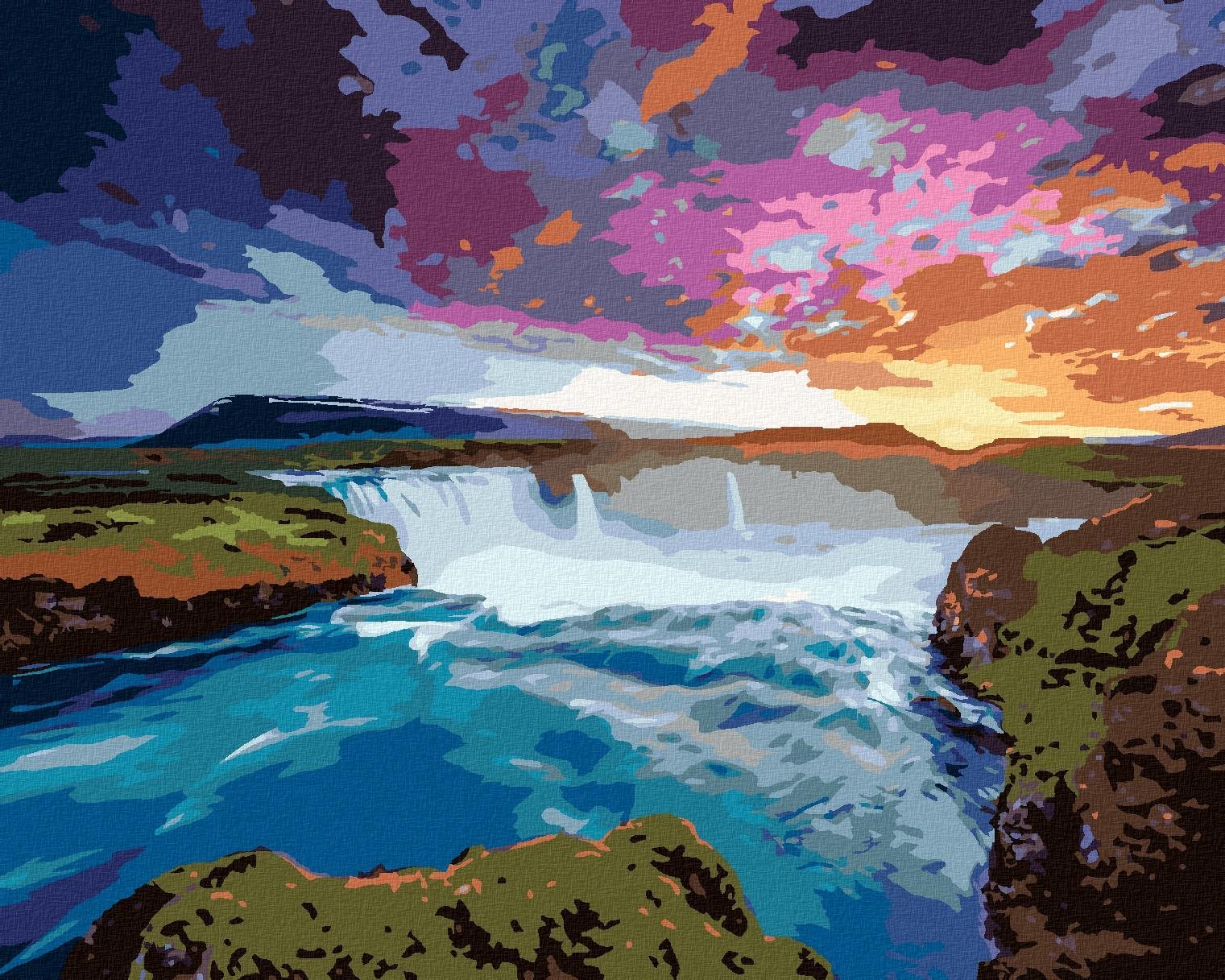 Zuty - Malování Podle Čísel - Pohled Na Kaskádu Godafoss, 80X100 Cm, Plátno