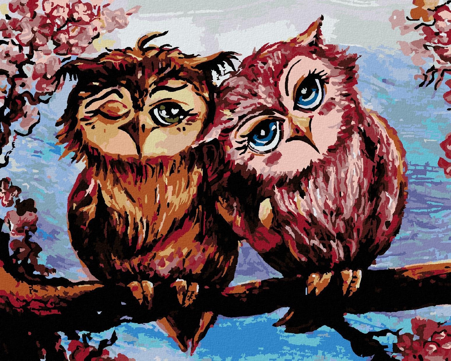 Zuty - Malování Podle Čísel - Sovy Na Stromě, 80X100 Cm, Plátno