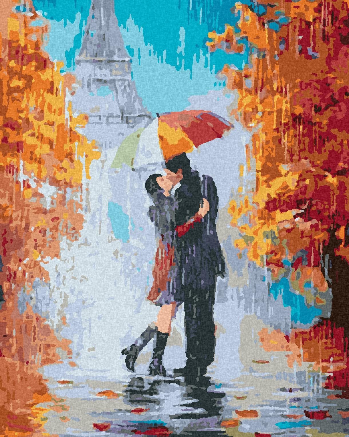 Zuty - Malování Podle Čísel - Pusa V Dešti V Paříži, 40X50 Cm, Plátno