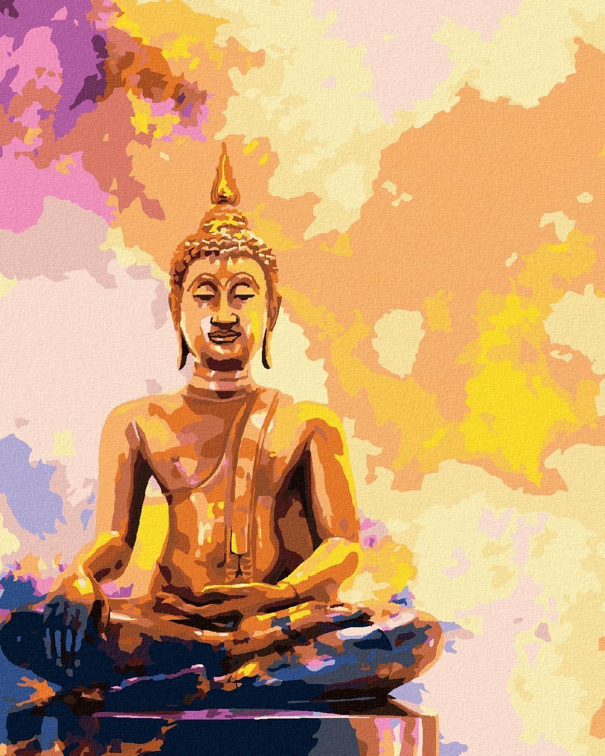 Zuty - Malování Podle Čísel - Zlatý Buddha Na Barevném Pozadí, 80X100 Cm, Plátno+Rám