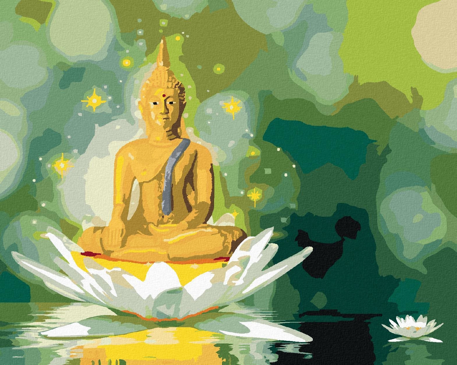 Zuty - Malování Podle Čísel - Zlatý Buddha V Bílém Lotosu, 40X50 Cm, Plátno+Rám