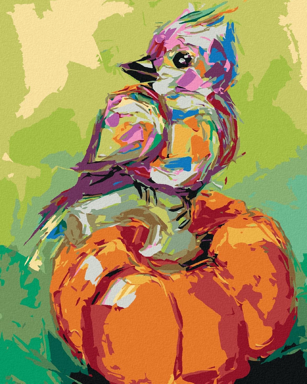Zuty - Malování Podle Čísel - Barevný Pták Na Dýni, 40X50 Cm, Plátno