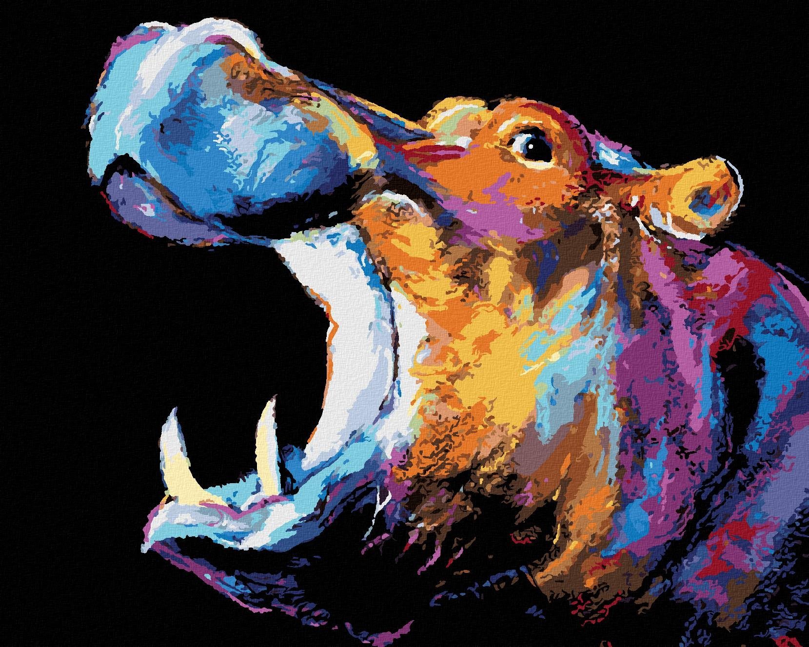 Zuty - Malování Podle Čísel - Barevný Hroch Ii, 40X50 Cm, Plátno+Rám