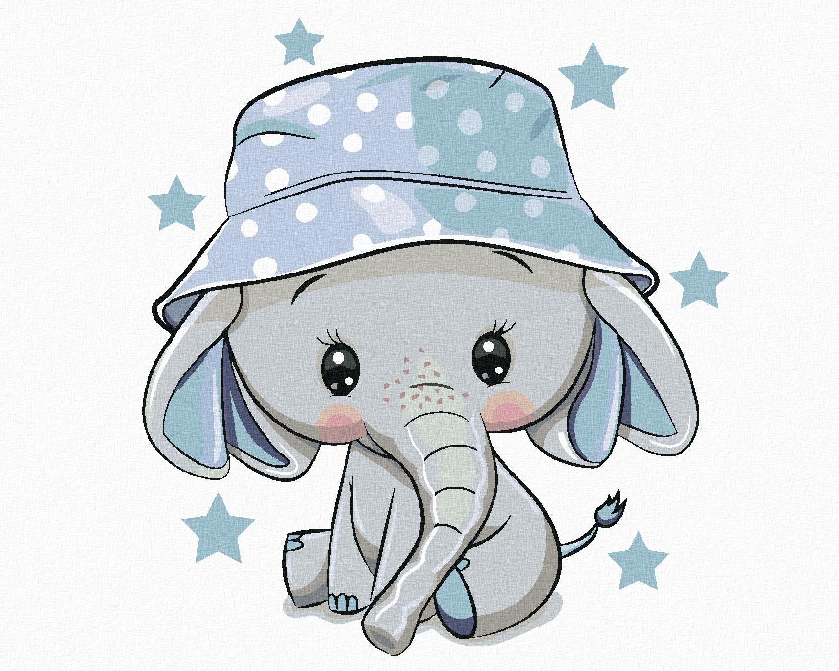 Zuty - Malování Podle Čísel - Malý Slon S Čepicí, 80X100 Cm, Plátno