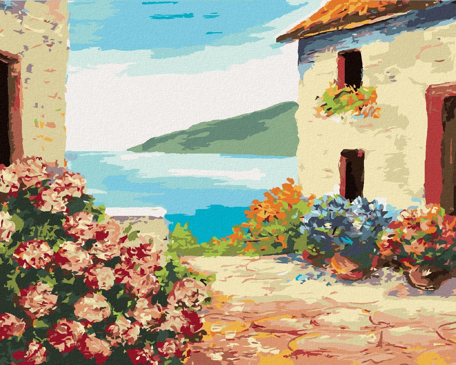 Zuty - Malování Podle Čísel - Dům U Moře A Květiny, 40X50 Cm, Plátno+Rám