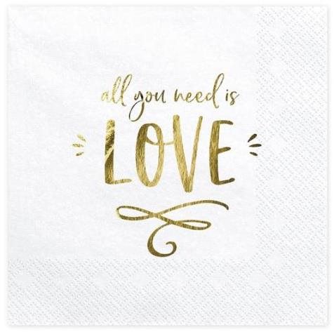 Ubrousky - love - bílá - svatba - 33x33cm - 20 ks