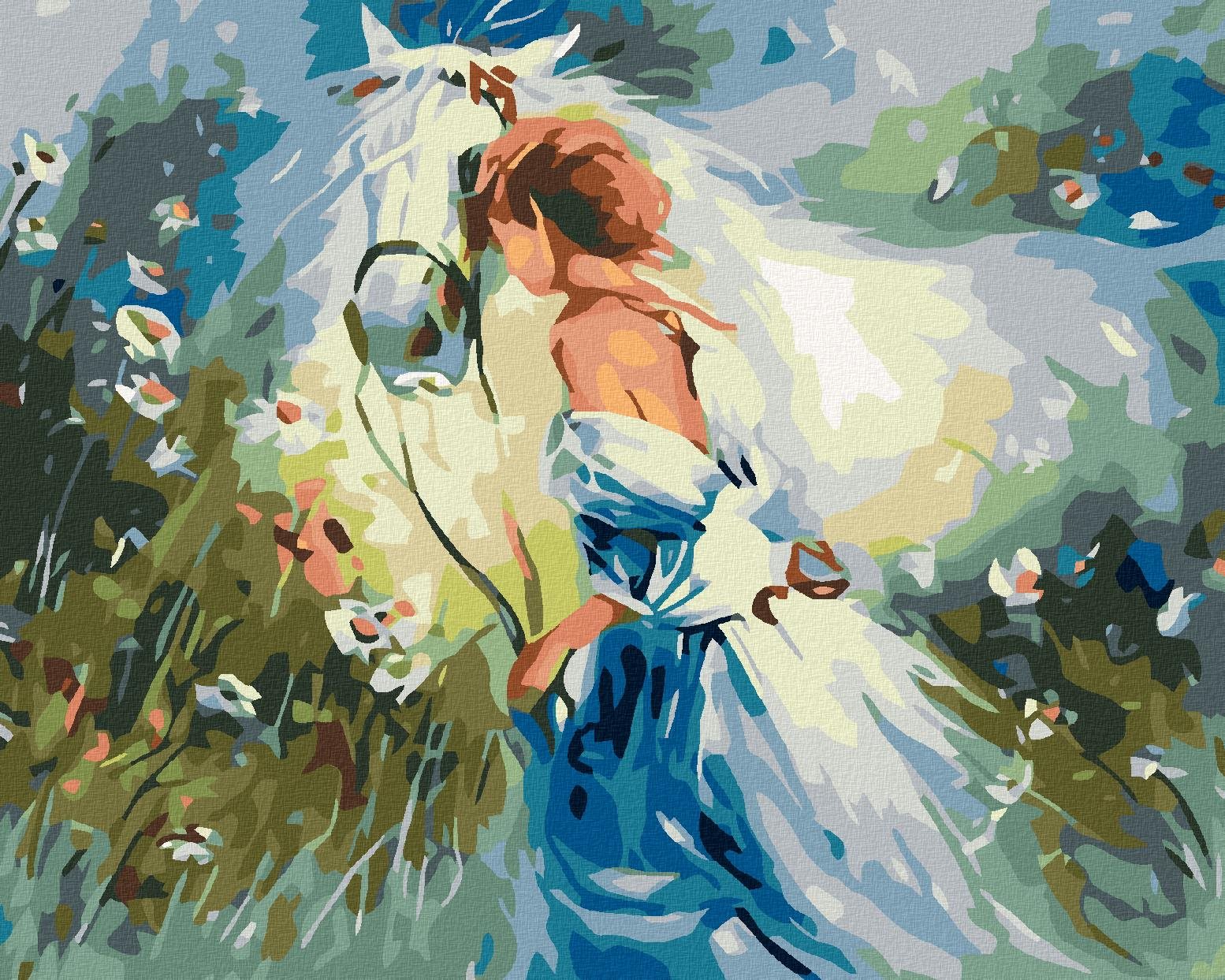 Malování podle čísel - Dívka s běloušem, 100x80 cm, bez rámu a bez vypnutí plátna