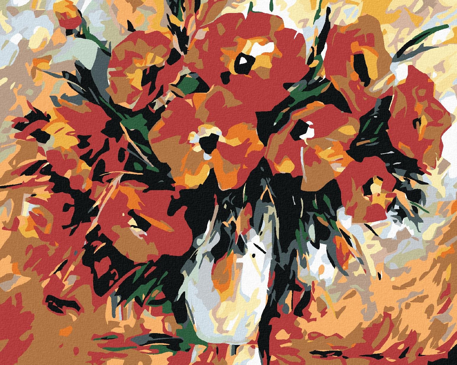 Malování podle čísel - Vlčí mák v bílé váze, 100x80 cm, bez rámu a bez vypnutí plátna