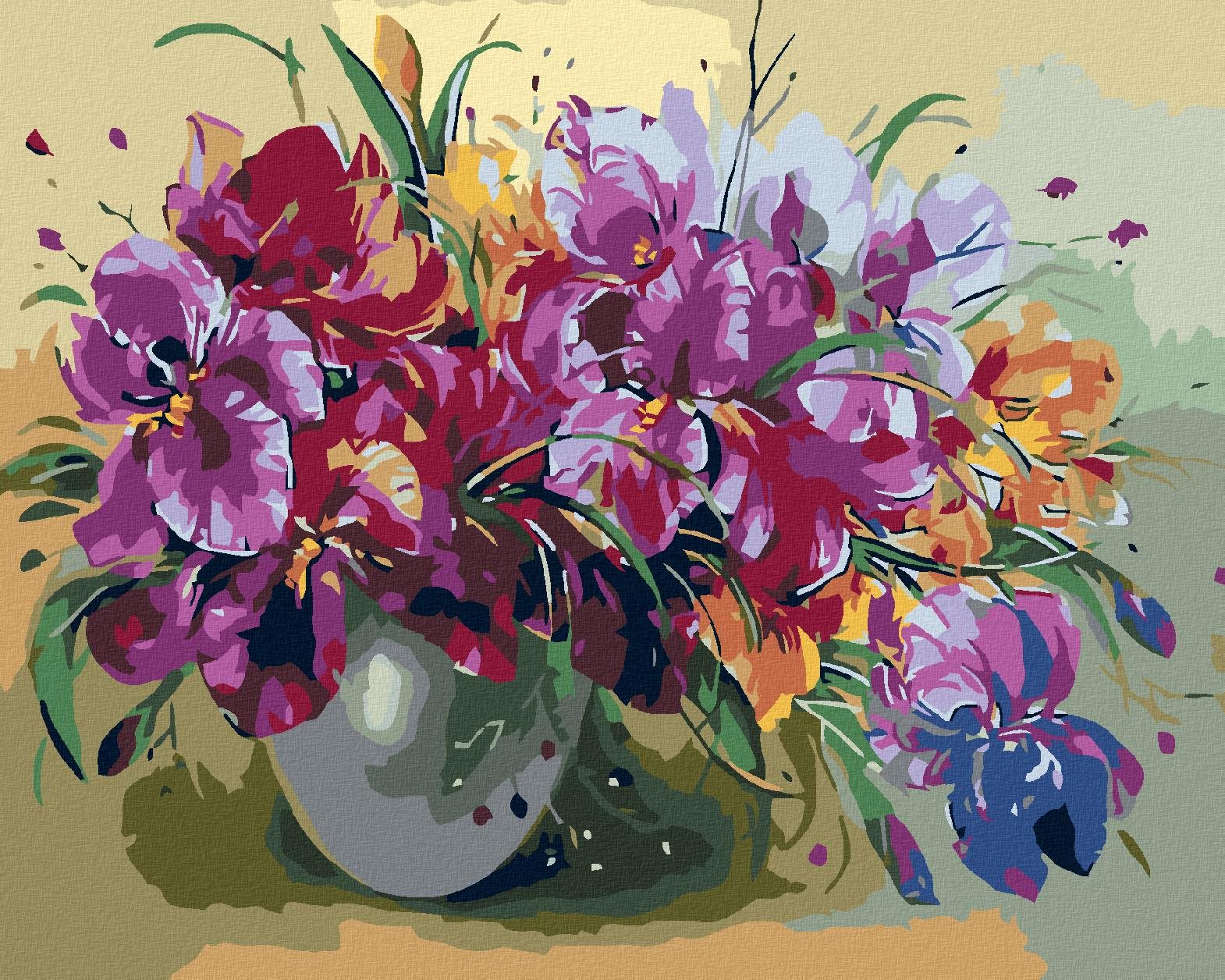 Malování podle čísel - Kosatce ve váze, 100x80 cm, vypnuté plátno na rám