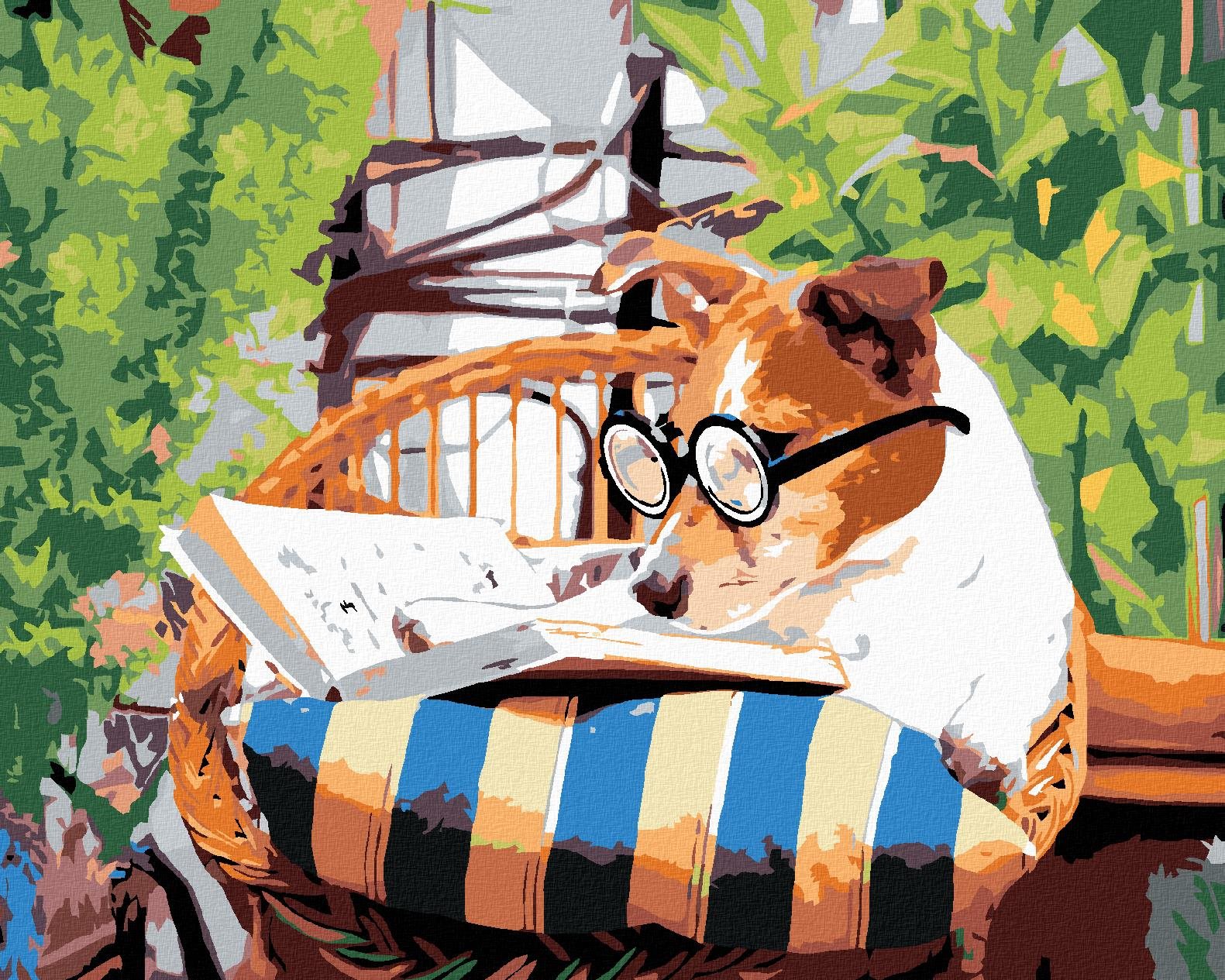 Malování podle čísel - Pes s knihou, 100x80 cm, vypnuté plátno na rám