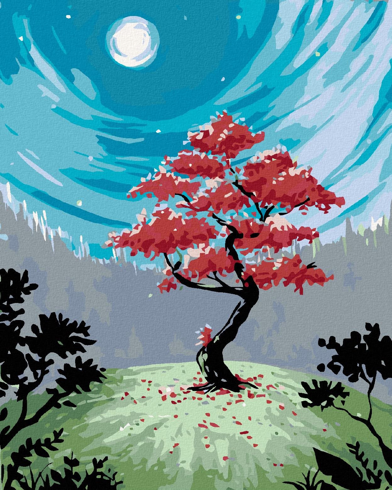 Malování podle čísel - Úplňkový strom, 40x50 cm, vypnuté plátno na rám