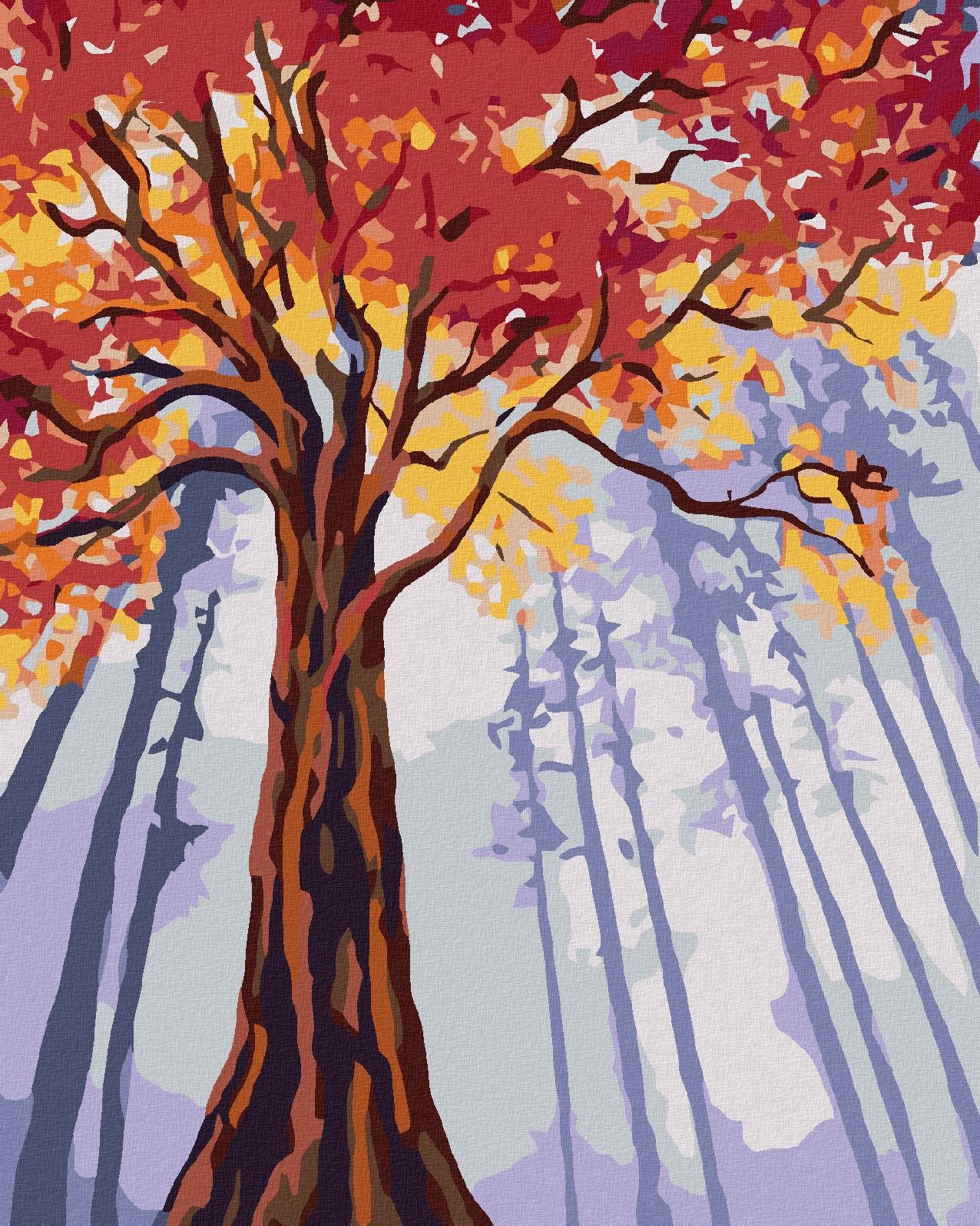 Malování podle čísel - Vysoký podzimní strom, 40x50 cm, bez rámu a bez vypnutí plátna