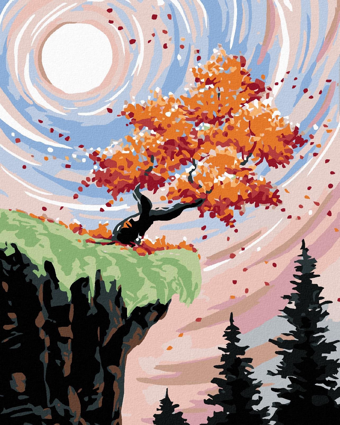 Malování podle čísel - Strom na úpatí skály, 40x50 cm, vypnuté plátno na rám