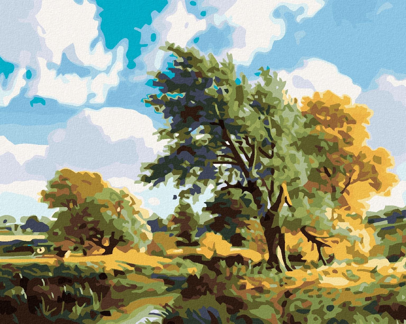 Malování podle čísel - Stromy u řeky, 100x80 cm, bez rámu a bez vypnutí plátna