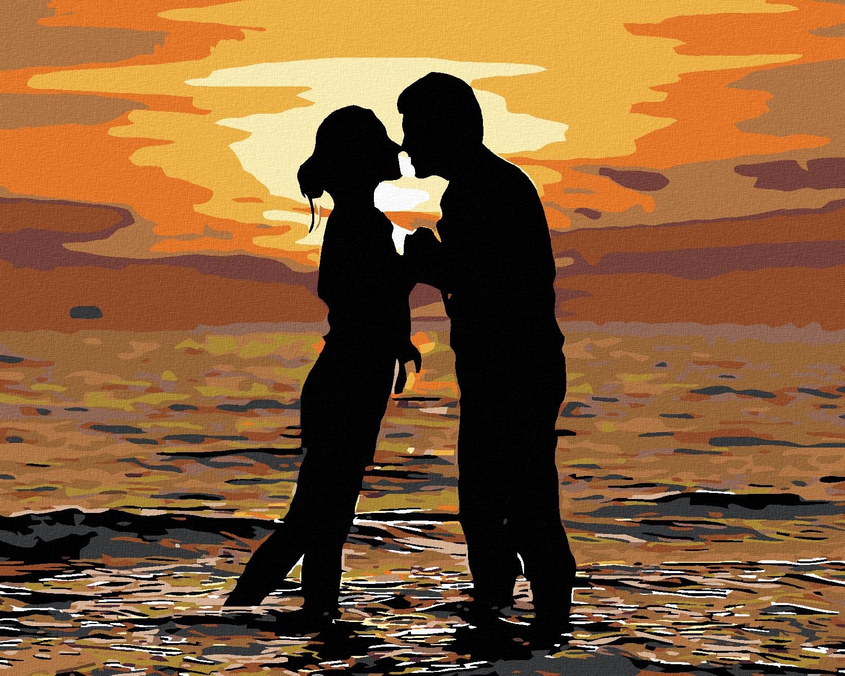 Malování podle čísel - Milenci na pláži, 100x80 cm, vypnuté plátno na rám