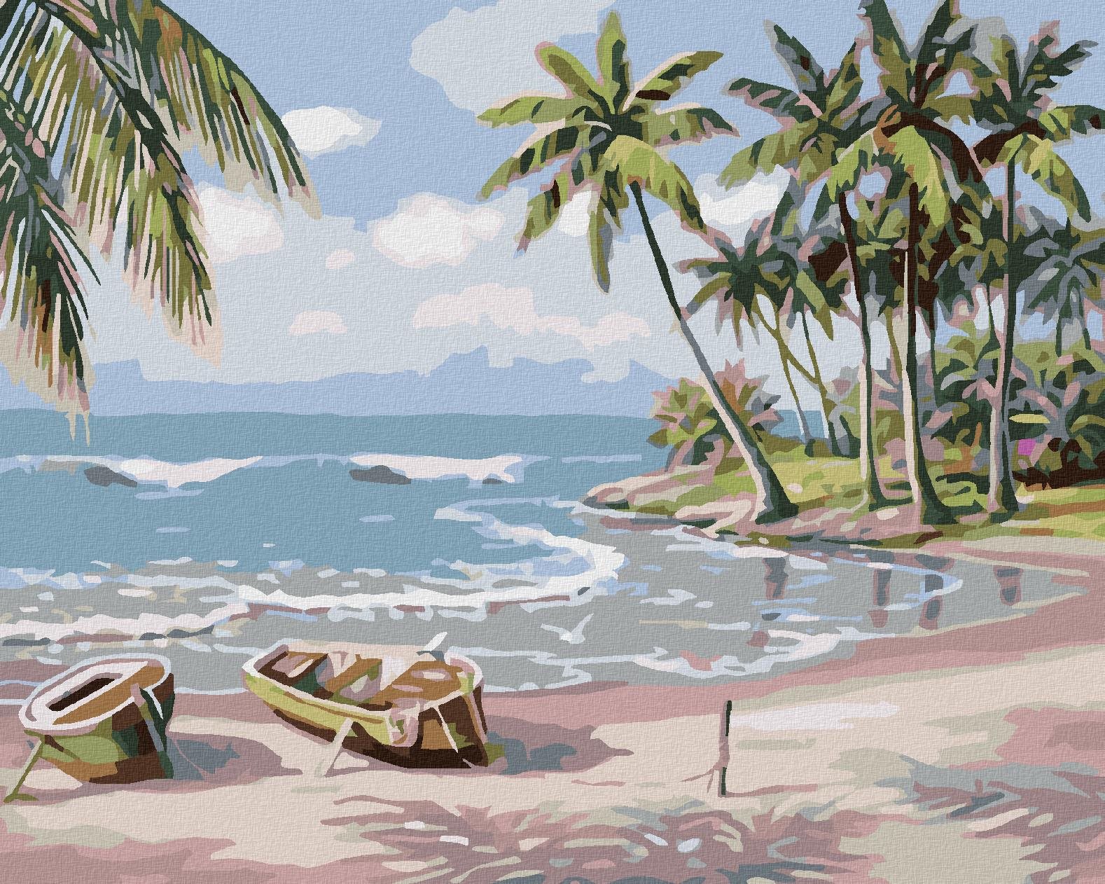 Malování podle čísel - Veslice na pláži, 100x80 cm, vypnuté plátno na rám