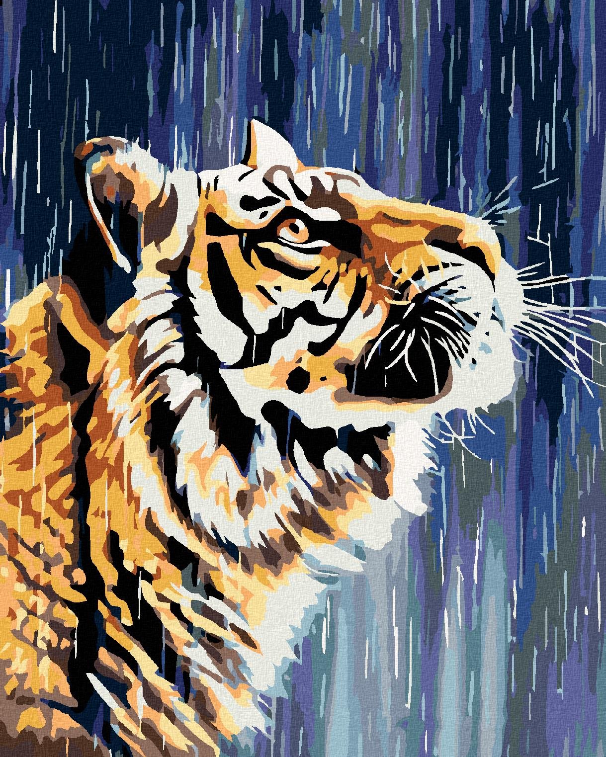 Malování podle čísel - Tygr u vodopádu, 80x100 cm, bez rámu a bez vypnutí plátna
