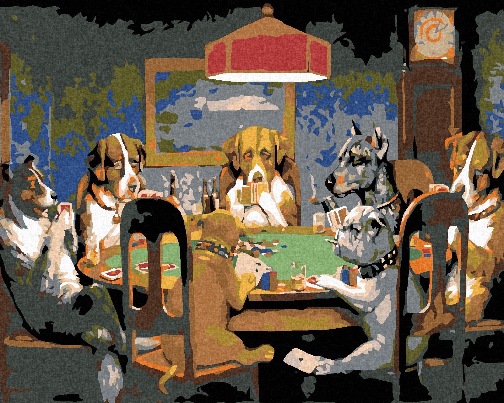 Malování podle čísel - Psí poker, 50x40 cm, bez rámu a bez vypnutí plátna