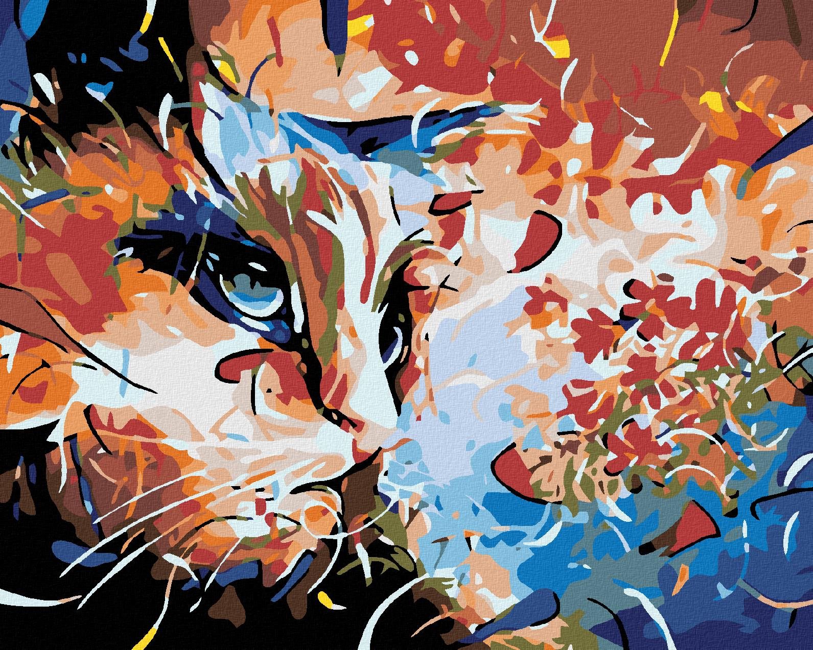 Malování podle čísel - Kočičí abstrakce, 100x80 cm, vypnuté plátno na rám