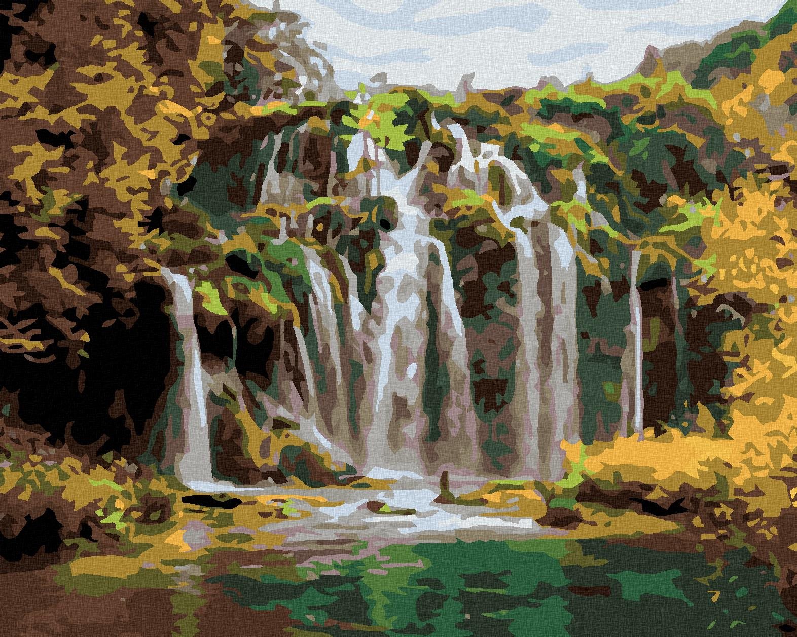 Malování podle čísel - Vodopád na podzim, 100x80 cm, bez rámu a bez vypnutí plátna