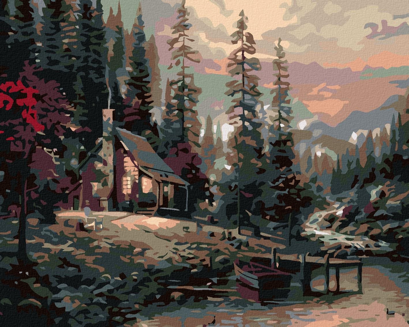 Malování podle čísel - Srub, 100x80 cm, vypnuté plátno na rám