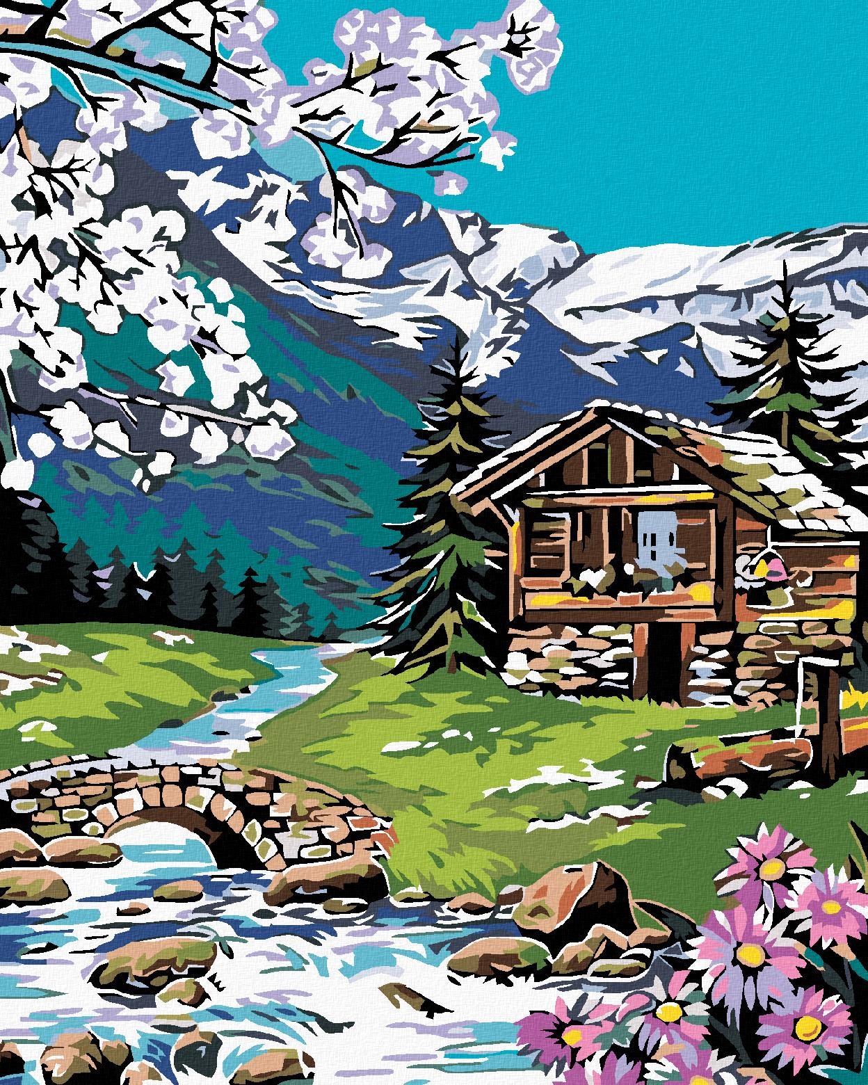 Malování podle čísel - Srub v horách, 40x50 cm, bez rámu a bez vypnutí plátna