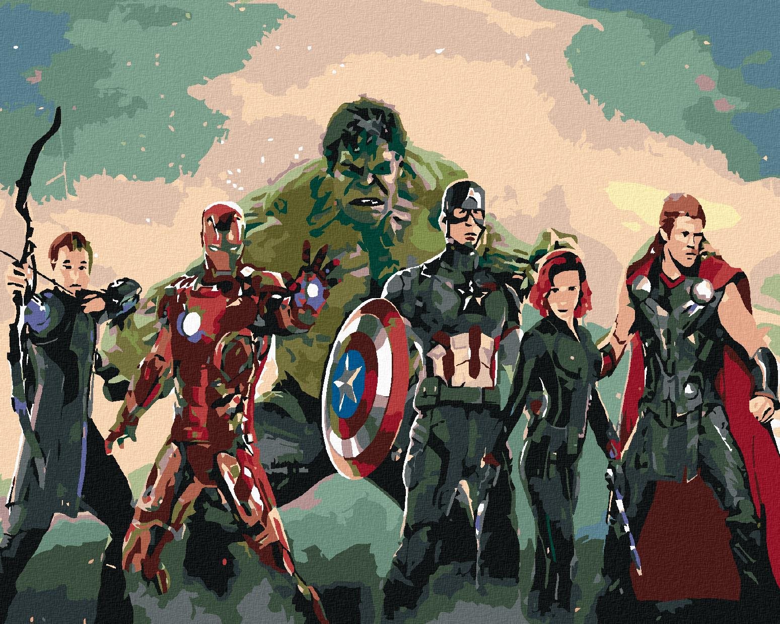 Malování podle čísel - Avengers Assemble, 50x40 cm, bez rámu a bez vypnutí plátna
