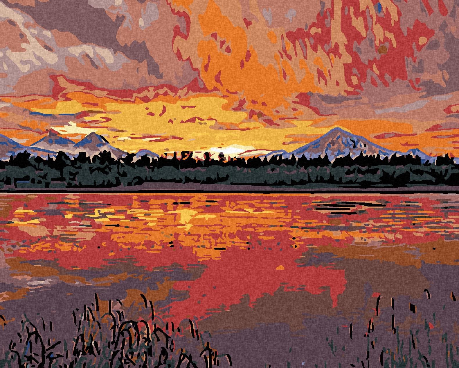 Malování podle čísel - Krásný západ slunce, 100x80 cm, vypnuté plátno na rám