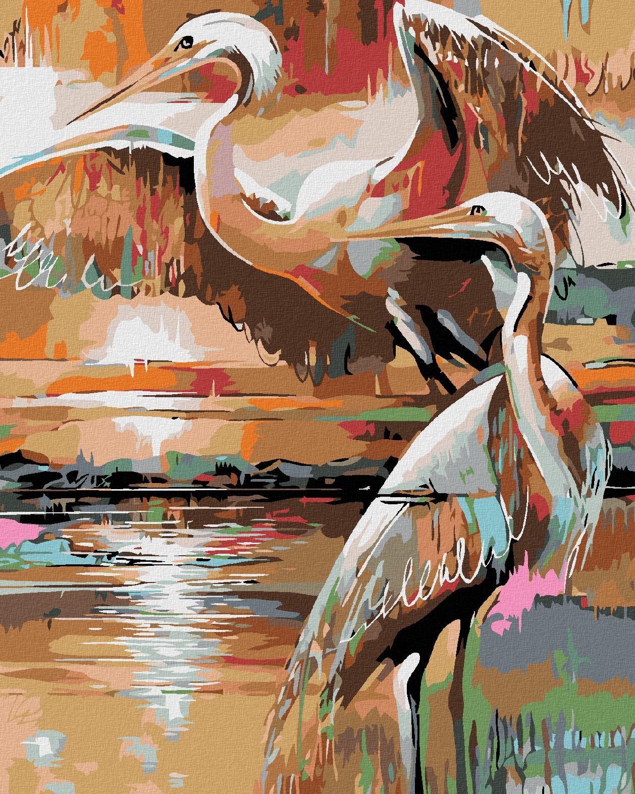 Malování podle čísel - Dvě volavky, 80x100 cm, vypnuté plátno na rám