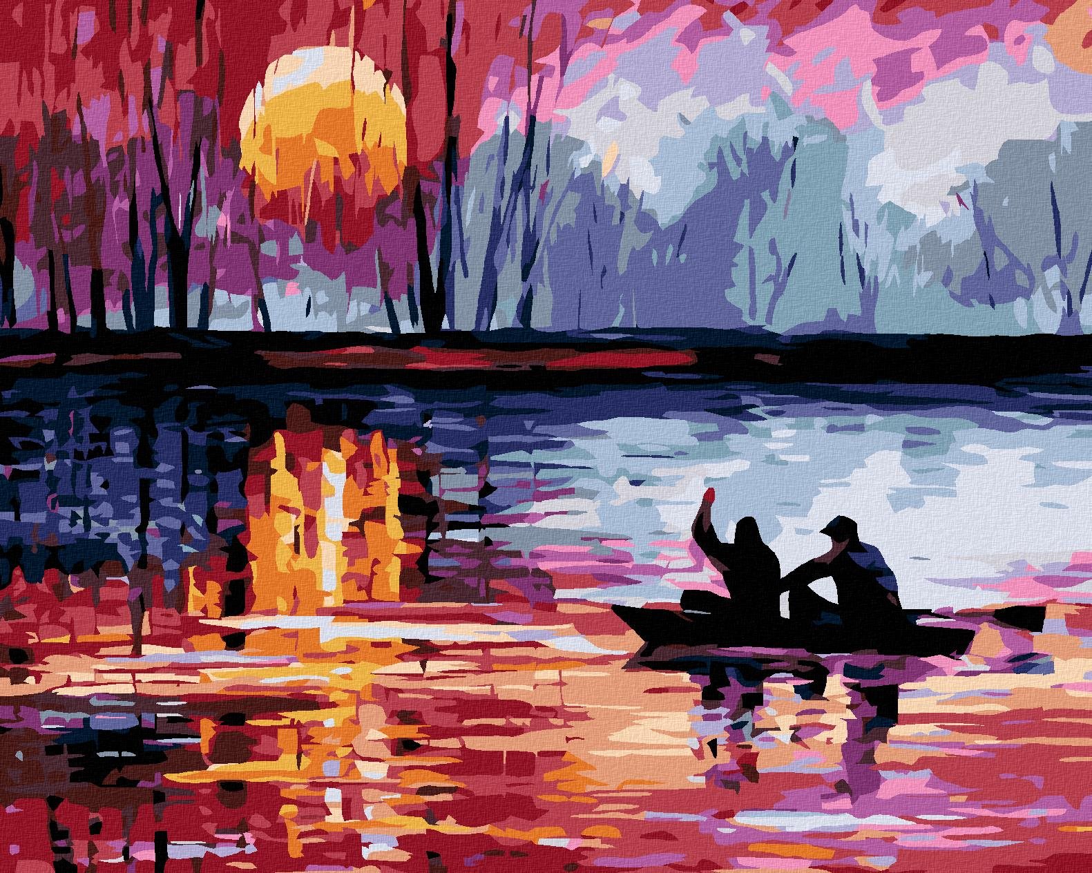 Malování podle čísel - Západ slunce na jezeře II, 50x40 cm, bez rámu a bez vypnutí plátna