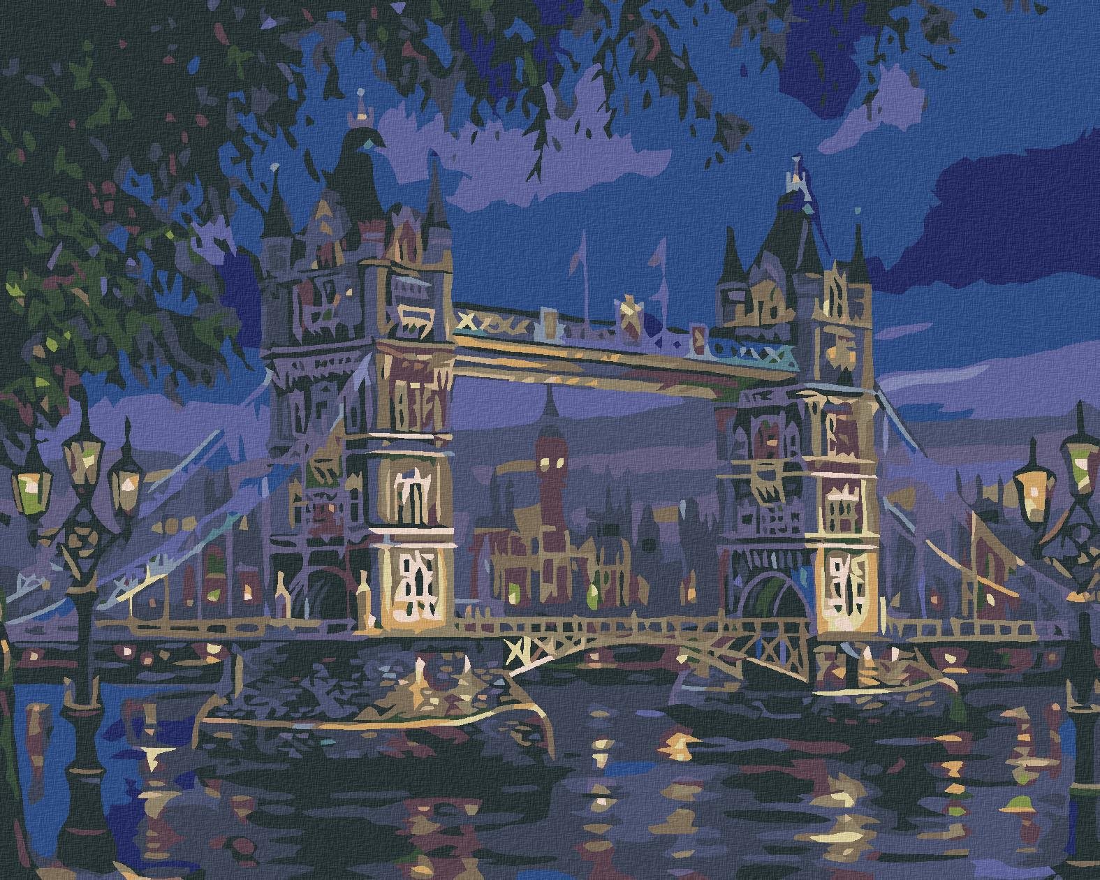 Malování podle čísel - Tower bridge v noci, 100x80 cm, bez rámu a bez vypnutí plátna