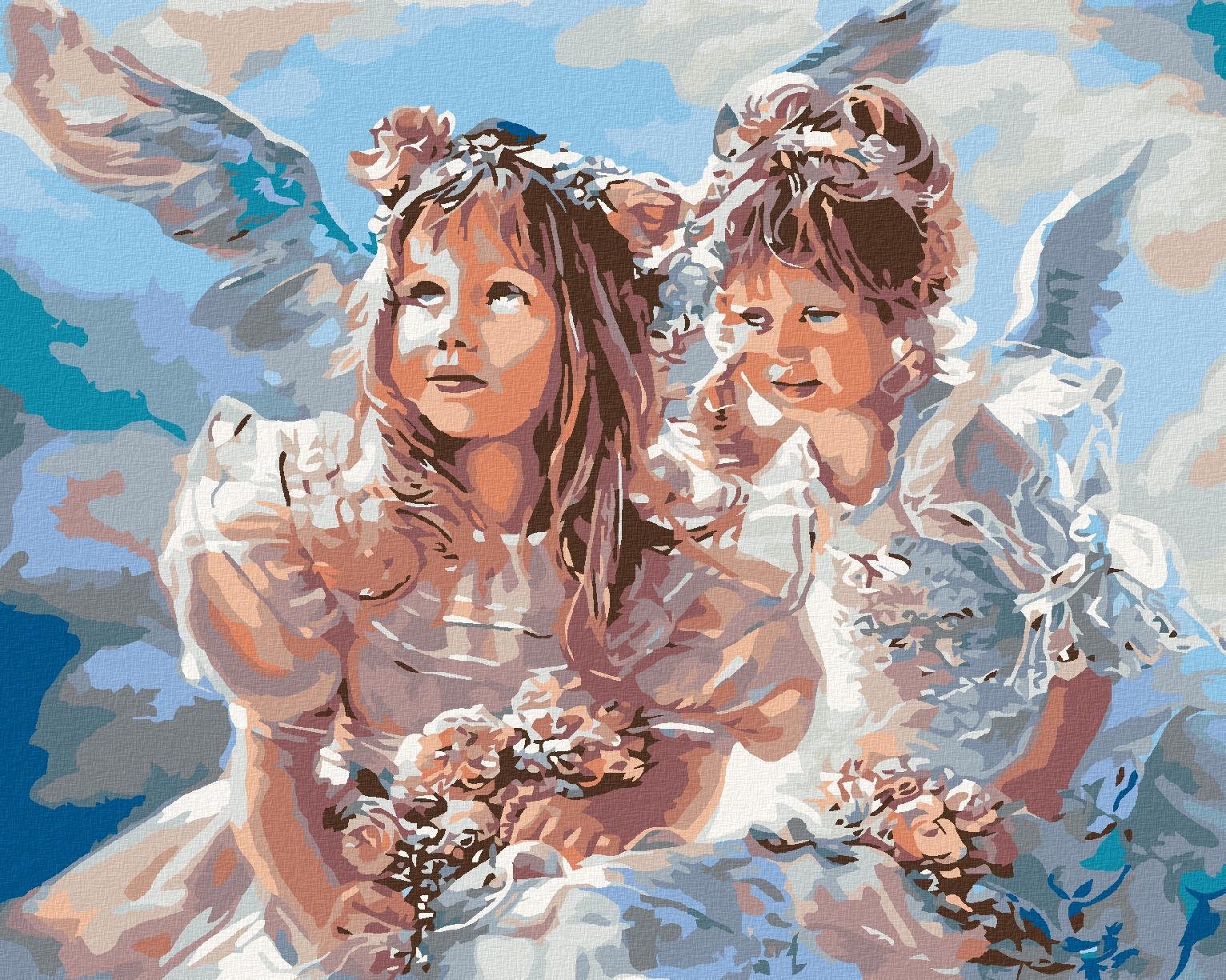 Malování podle čísel - Andílci, 100x80 cm, vypnuté plátno na rám