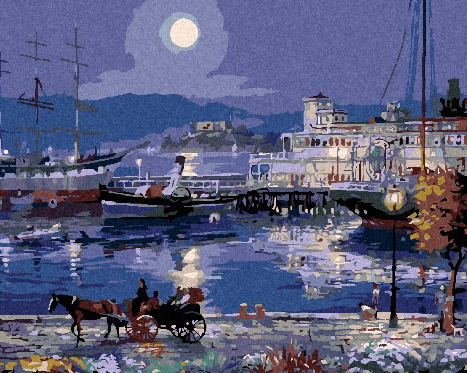 Malování podle čísel - Noční přístaviště, 50x40 cm, vypnuté plátno na rám