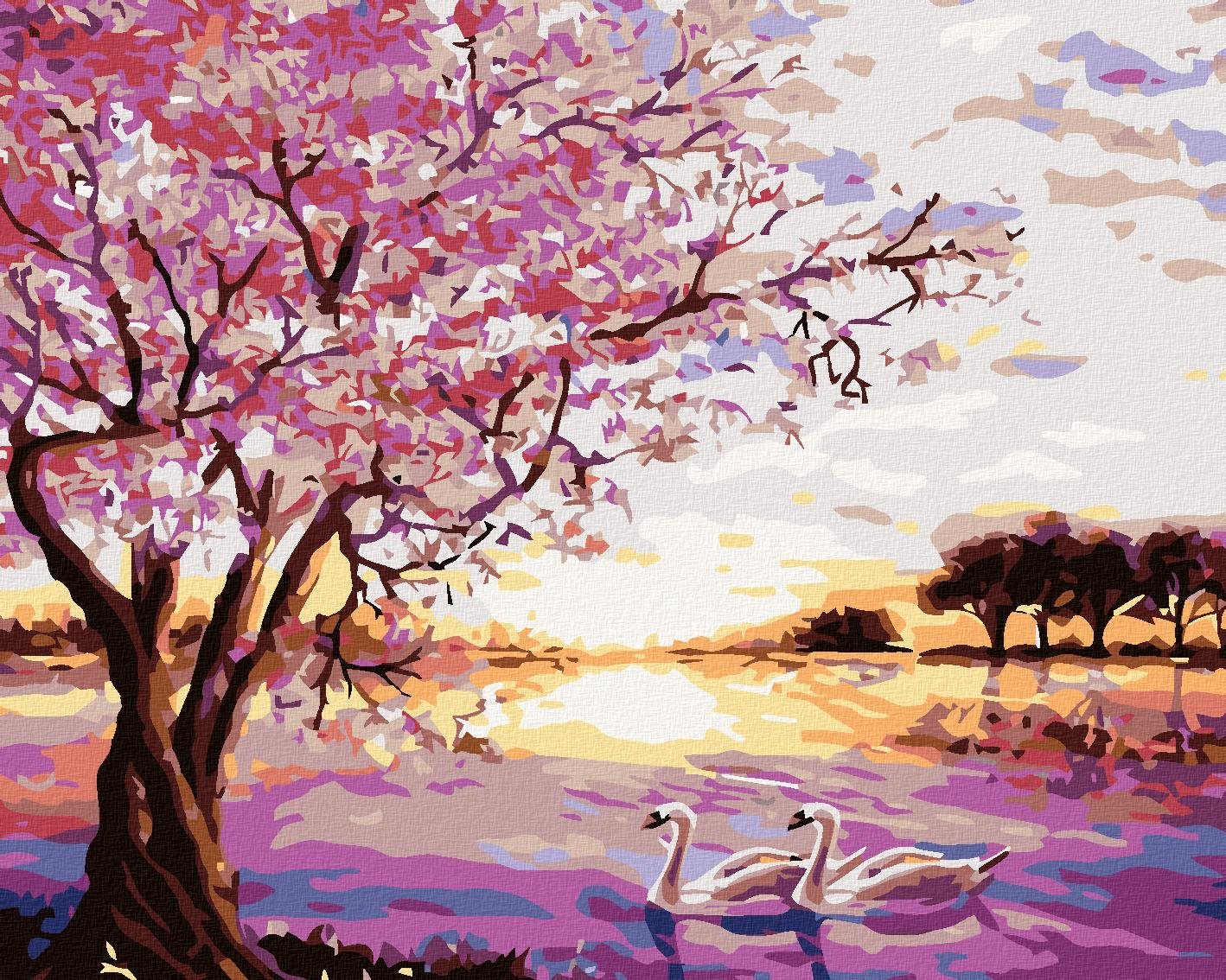 Malování podle čísel - Labutě, 100x80 cm, vypnuté plátno na rám