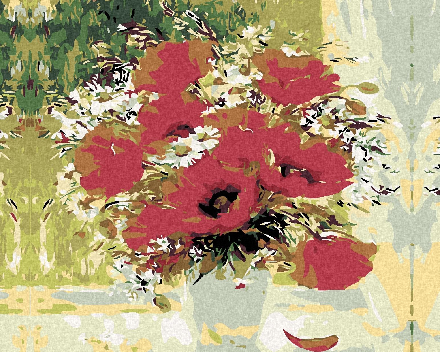 Malování podle čísel - Kytice vlčích máků, 100x80 cm, bez rámu a bez vypnutí plátna