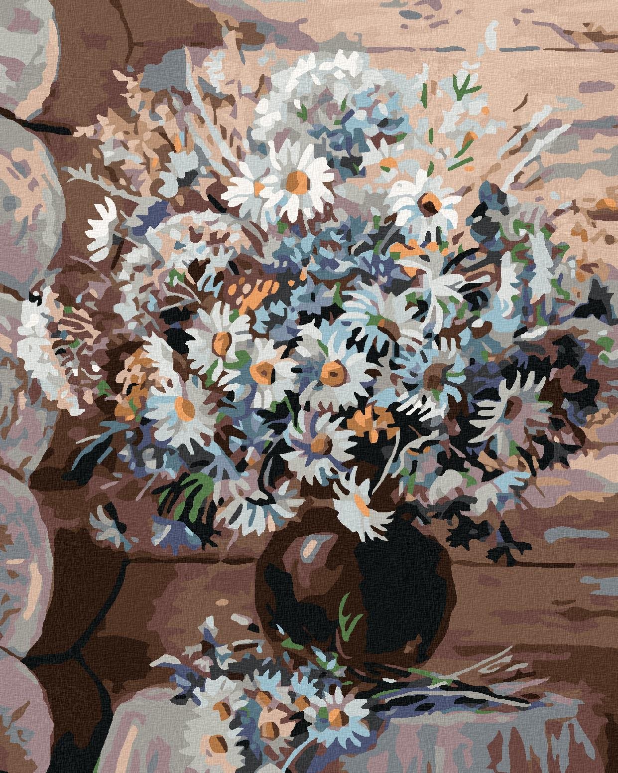 Malování podle čísel - Kopretiny ve váze, 80x100 cm, bez rámu a bez vypnutí plátna