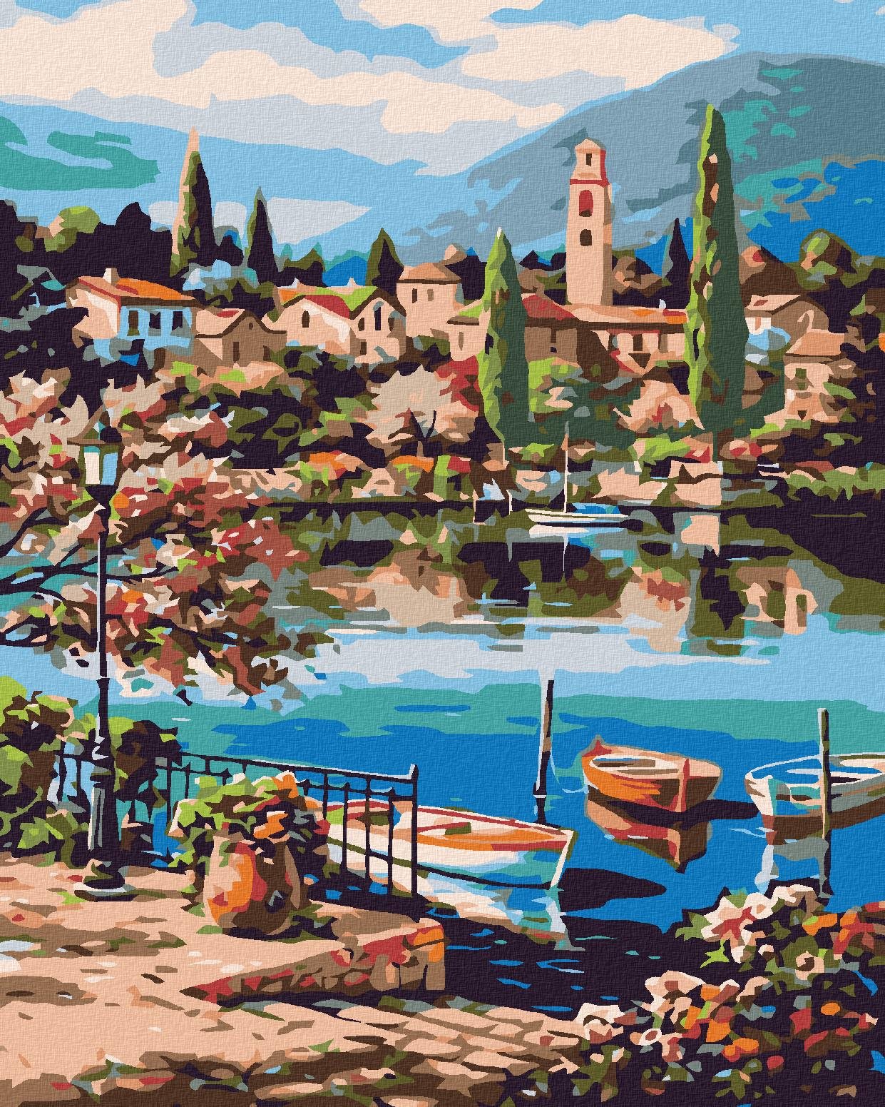 Malování podle čísel - Veslice na horském jezeře, 80x100 cm, bez rámu a bez vypnutí plátna